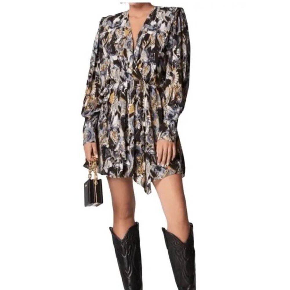 IRO Damie Dress Sz 36 FR /US 4 Asymmetrical Mini Boho Southwestern Office Fall